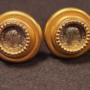Vintage Linda Levinson Jewelry | Gold & Silver Coin Clip-On Earrings
